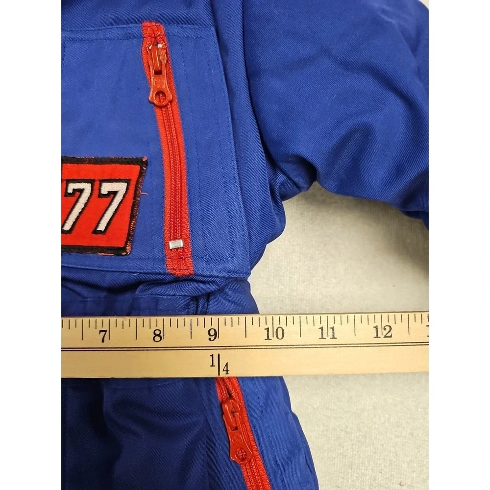 Tootsie Roll Vintage  Kids Racing Puffer Jumpsuit Boys Blue/Red Size 3T Hooded - Picture 2 of 6